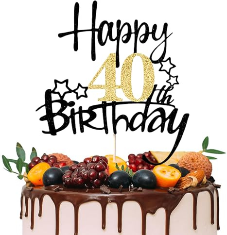 Torytoe Tortendeko 40 Geburtstag, Happy 40th Birthday Cake Topper Kuchen Topper 40 Geburstagstorte Deko für Junge Mädchen (Schwarzes Gold)