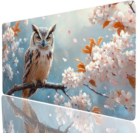 Mouse Mat Owl Large Gaming Mouse Pad 40x20x0.12Inches, Desk Mat Large as Mousepad for Laptop Desktop Pc Gaming Keyboard Improve Accuracy and Speed, Flower Mousemat for Desk Decor Gifts JXL-3287