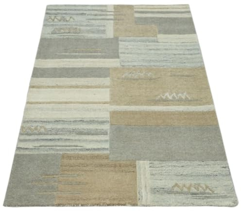 WAWA TEPPICH Wollteppich aus Handarbeit Mehrfarbig 170 x 240 cm HT323 | Handgearbeiteter Wollteppich für Wohnzimmer und Essbereich, handgetuftet in Indien