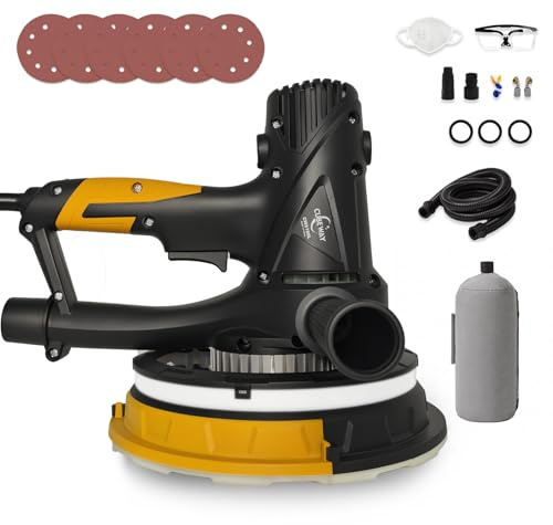 Drywall Sander with Vacuum & LED,710W Variable Speed,180mm 8 Hole Pad | 1200-2700RPM, 95% Dust-Free Sanding ,360° Rotating Head, Near-Edge Sanding, 4M Cord, 6 Sandpapers