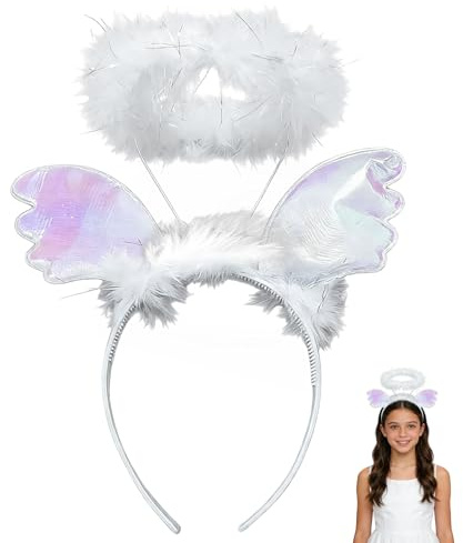 VYNZOR Heiligenschein weiß Haarreif | Haarreifen für Engelskostüm | Haarschmuck für Engel | Christkind Accessoire für Kinder, Damen & Herren | Kopfschmuck zu Karneval, Fasching & Weihnachten