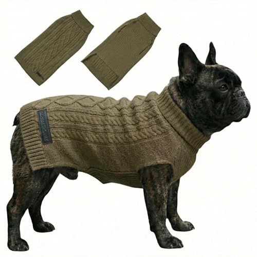 Bobby & Poppy Strick Hundepullover, Warmer Winterpullover für kleine, mittlere & große Hunde, ultrasofter Hundepulli Zopfmuster Dackel Französische Bulldogge Welpen - Grün L Cable Dog_Green_L