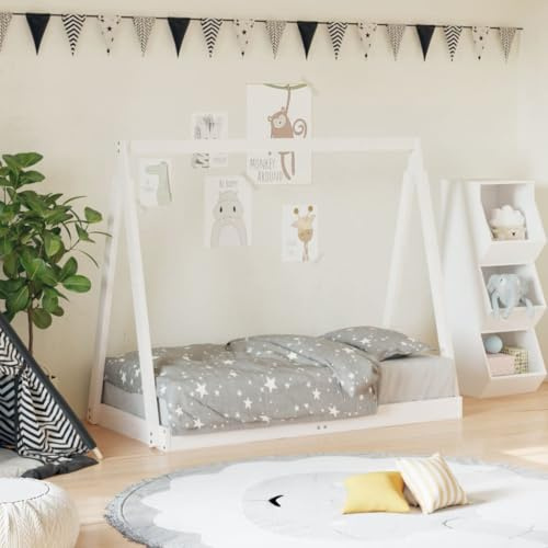 Runheo Cuna blanca de 70 x 140 cm, madera maciza de pino con somier, cuna para niños pequeños, cuna estable para dormitorio y habitación infantil, convertible y segura para recién nacidos y bebés