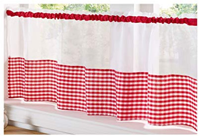 Alan Symonds Gingham Slot Top Voile Cafe Curtain Panel (59 x 18, Red)