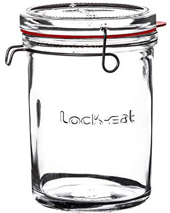 Luigi Bormioli Einmachglas 1 L Lock-EAT, hochwertiges Bügelglas mit Gummidichtung, Einweckglas mit abnehmbarem Glasdeckel (Farbe: Transparent), Menge: 1 x Stück