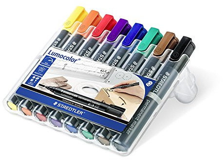 STAEDTLER 352 WP8 Lumocolor permanent marker, Rundspitze, 2 mm, aufstellbare Box mit 8 Farben 10er Packung