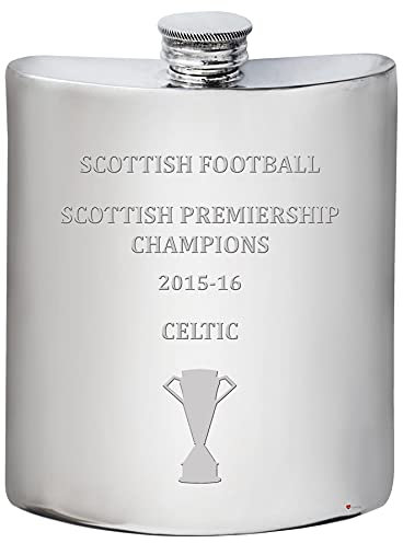 I LUV LTD 6oz Hip Flask for Glasgow Celtic 2015-16 Scottish Premiership Champions Football Memorabilia Mens Birthday Personalised Gifts Pewter Whisky Accessories