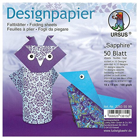 Ursus 22835599F - Designpapier Sapphire, 50 Blatt, 15 x 15 cm, beidseitig Bedruckt