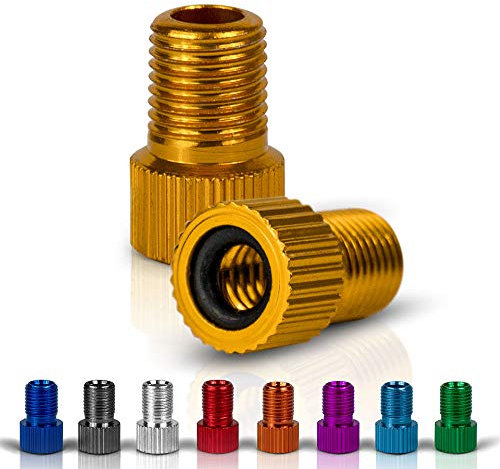 Drahtesel Fahrrad Ventil-Adapter DV & SV (Dunlop- & Französisches Ventil) auf AV (Auto-Ventil) mit Dichtring (Gold, 2)