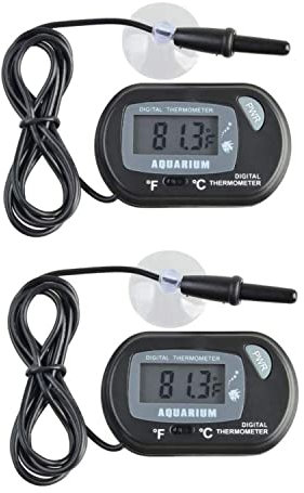 JZK 2 x Pequeño digital termómetro de acuario con ventosas y sonda y batería, termómetro de agua para tanque de peces marinos incubadora tanque de reptiles