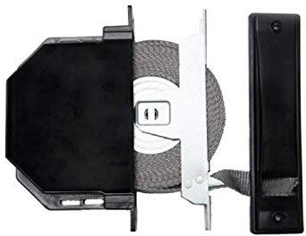 Enrollador para persianas de semiesfera negra con placa de plástico y cinta gris de 20 mm x 5,5 m.