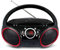 SINGING WOOD Boombox Lecteur CD Portable 030C avec Radio AM FM stéréo, entrée de Ligne auxiliaire, Prise Casque, Alimentation AC ou Batterie Prise en Charge (Noir avec Une Touche de Jantes Rouges)