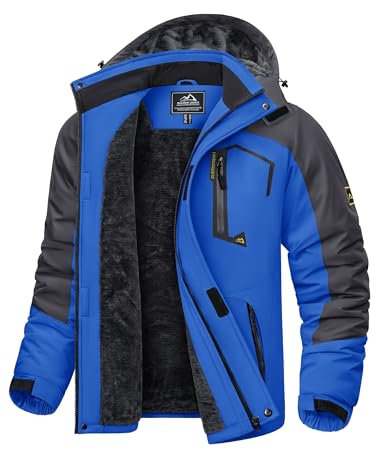 KEFITEVD Skijacke Herren Softshell Jacke Wasserdicht Gefüttert Warme Arbeitsjacke Winter Outdoor Ski Jacke Winddicht Winter Jacke Fleecejacke Männer Königsblau CN 3XL, EU L