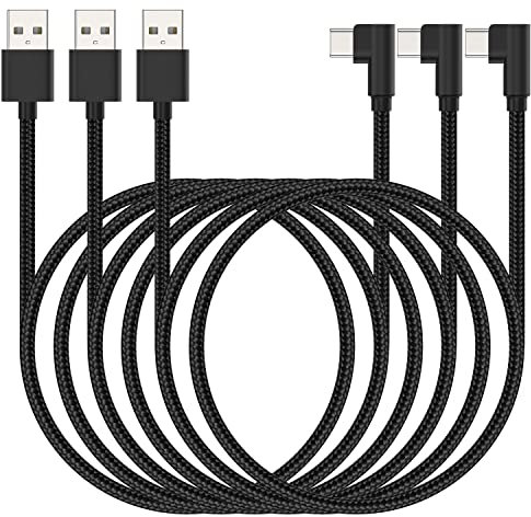 6.6ft Right Angle USB C Cable Fast Charging, 3 Pack 90 Degree USB A to USB Type C Cord 3A Compatible with Samsung Galaxy Note 10 S9 S10 S20 S21 Google Pixel 4a 5g LG Stylo 6 5 V60