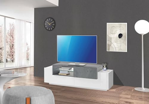 Dmora - Meuble TV Pablo, Buffet bas de salon, Base pour meuble TV, 100% Made in Italy, 160x45h51 cm, Blanc brillant et ardoise