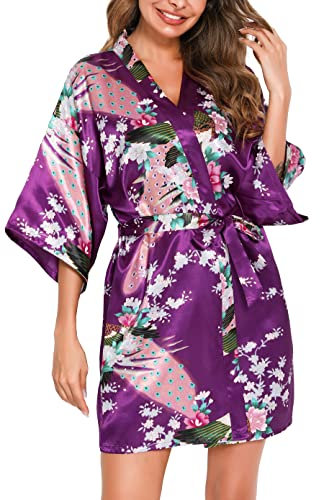 Vlazom Accappatoi e Vestaglie da Donna Elegante, Kimono Donna/Camicie da Notte per Donna,M,Viola scuro