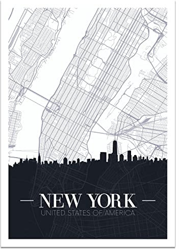 wandmotiv24 Poster als Wanddeko, Größe Din A1, Straßen Karte New York, USA, Amerika, Big Apple, Moderne Wanddeko, Wandbilder, Deko, Bild M0131