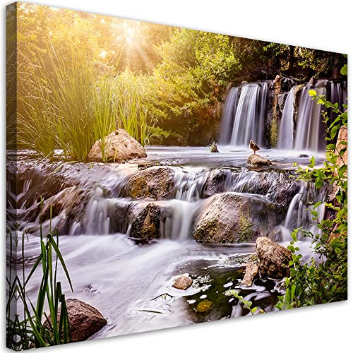 Feeby Wandbilder 30x20 cm Widdle Kaskade Natur 1 tlg Modern Leinwandbilder Bilder Bild auf Leinwand Design Wohnzimmer Schlafzimmer Flur Büro Felsbrocken Wald Wasser Weiß