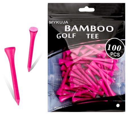 MYKUJA Professionelle Golf-Tees, Bambus-Tees, Pink, 100 Stück, 5,4 cm (2 1/8 Zoll) Tees, lange Golf-Tees