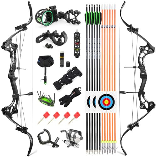 SHARROW Bogenschießen Compoundbogen Set Recurve Bogen und Pfeile Set Jagdbogen 40-55lbs Einstellbar IBO 320FPS Angelbogen für das Schießen im Freien (Schwarz/Typ 2)