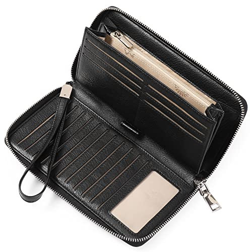 GAEKEAO Leder Geldbörse Damen mit RFID-Blockierung, Große Kapazität Portemonnaie mit Viele Fächer, Reißverschluss Geldbeutel - Geschenke