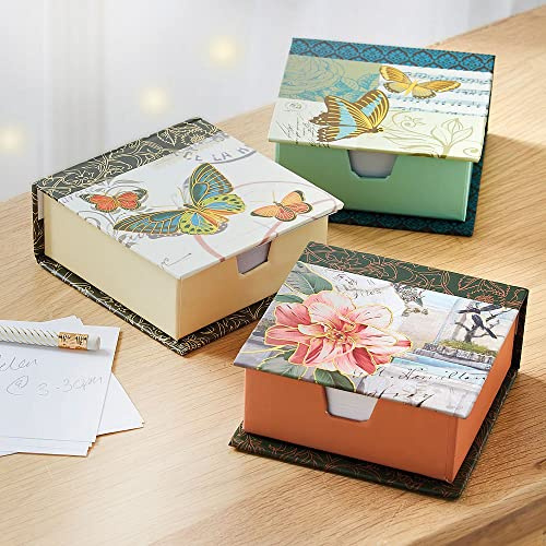 Coopers of Stortford - Set of 3 Memo Boxes with Lids - Oriental Watercolour Designs for Desk, Bedside or Phone Table - 300 Blank Sheets per Box, H11 x W11.5cm