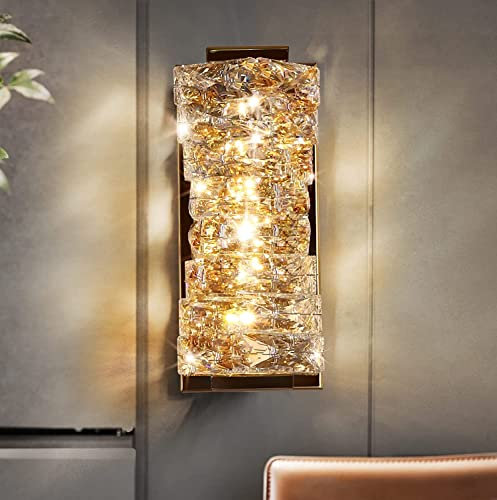 LED Kristall Wandleuchte Innen Luxus Gold Kristall Lampe Dimmbar 3 Lichtfarben 10W LED Wandlampe Modern Dekorative Nachttischlampe K9 Crystal Wandbeleuchtung für Hotel Schlafzimmer Wohnzimmer Flur Bad