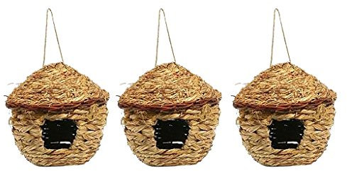 Fågelhus låda livsmiljö rostficka, 3-pack fågelhus, hängande kolibri bo fiber handvävd rostficka, sparvhus för fink och kanarieöarna