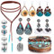 Milacolato Western Schmuck Für Frauen Türkis Anhänger Halskette Wester Drop Dangle Ohrringe Türkis-Kunstleder Geschichtete Armbänder Boho Knöchelringe Set Böhmisches Schmuckset