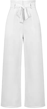 Kuukaas Weiß Stoffhose Damen Elegant Weites Bein Sommerhose Leicht High Waist Wide Leg Anzughose Business S
