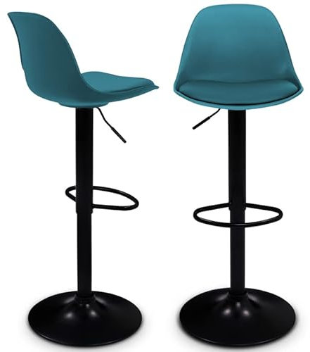 IDMarket - Lot de 2 tabourets de Bar Karl Design Bleu Canard Pied Noir