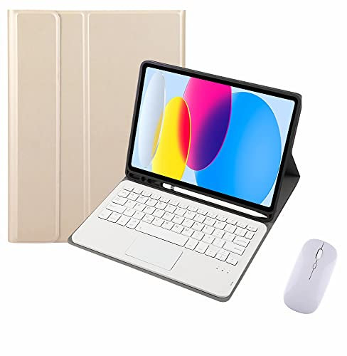 CLALOC Funda con Teclado para Samsung Galaxy Tab S6 Lite 10.4 Pulgadas 2022/2020 Modelo SM-P610/P613/P615/P619, Bluetooth Teclado táctil Funda de Teclado táctil Desmontable,Oro