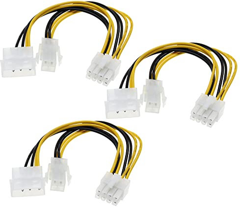 YINETTECH 3PCS 4 Pin ATX & 4 Pin LP4 Molex to 8 Pin EPS Power Adapter Cable Desktop Computer CPU Power Supply Extension Cable 18cm