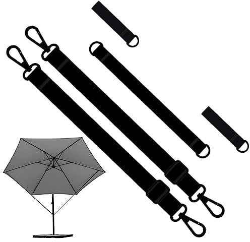 GIMOCOOL Sangle De Fixation pour Parasol Déporté, Sangles De Protection Contre Le Vent pour Grands Parasols Cantilever, Anti-Vent Réglable pour Parasols en Porte-à-Faux avec Crochets