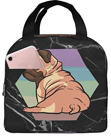 IUBBKI Lunchtaschen mit Mops-Hund-Motiv, isolierte Lunchbox mit Tasche, wiederverwendbare Kühltasche für Picknick, Strand