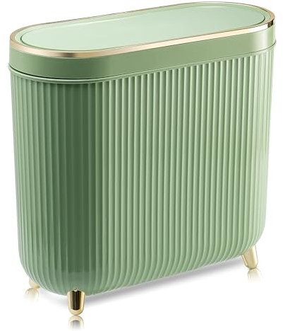 Supteron Petite poubelle de salle de bain rectangulaire en plastique avec couvercle à pression pour chambre à coucher, salle de bain, 12 litres, vert menthe