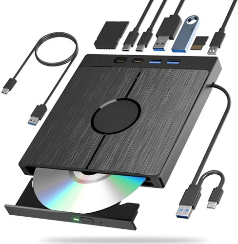 Yaeonku Masterizzatore Bluray esterno 7 in 1, USB 3.0 Tipo-C, masterizzatore DVD Blu-ray 3D sottile, ottico, con slot per schede SD/TF, 2 porte USB 3.0, 2 porte di tipo C, per laptop, PC, Windows,