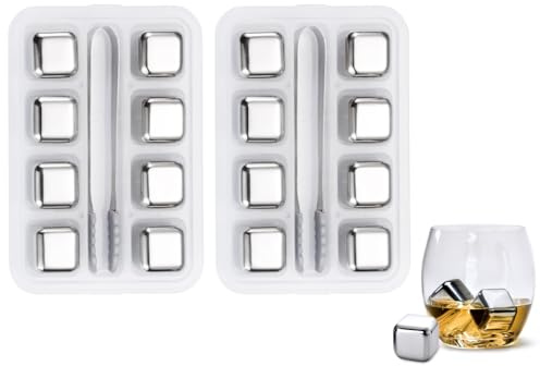 Abiyou 16 PCS Wiederverwendbare Eiswürfel,Whisky Edelstahl Eiswürfel Steine,Edelstahl-Eiswürfel,Whisky Eiswürfel Steine,mit Eiswürfel Clip,für Whisky,Brandy,Rum,Bier,Wodka(Silbrig)