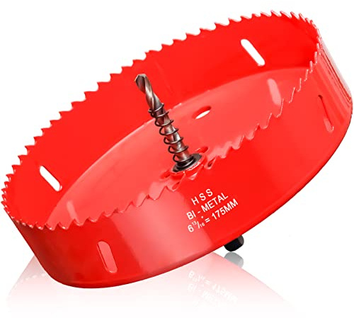 Scie Cloche de 175 mm de Diamètre Avec Foret de Centrage - Bi-Métal pour Bois, Cloison Sèche, Plastiques et Placoplâtres