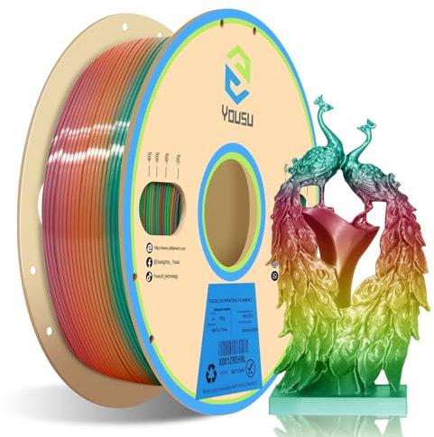YOUSU pla silk rainbow filament, 3d drucker filament, filament mehrfarbig, Regenbogen pla filament 1.75, 3d filament pla seide, 3d printer filament pla 1 kg, silk pla rainbow, Rot, orange, gelb, grün