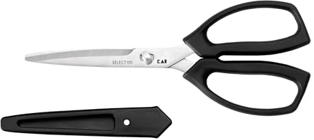 KAI Küchenschere Slim-Light - 18,5 cm Gesamtlänge - Scharfe, gezahnte Klinge - Weicher Kunststoffgriff - Mit Schutzkappe - leichte Schere für die Küche