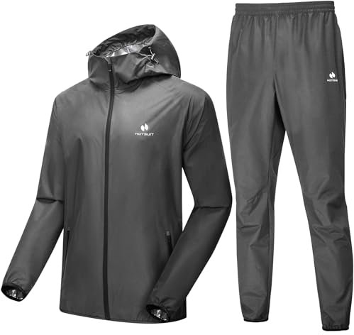 HOTSUIT Tuta da Sauna da Uomo, per Perdita di Peso, per Boxe, Allenamento, Sauna, Giacca e Pantaloni Grigio Medio 2XL