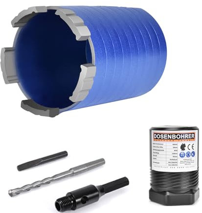 M16 Turbo Diamant Dosensenker 68mm inkl. 6-KANT | 70mm Nutzlänge | 5 Diamantsegmente | Diamant Bohrkrone Kernbohrkrone Dosenbohrer, mit Zentrierbohrer, für Beton, Mauerwerk, Ziegel, Poroton, Putz