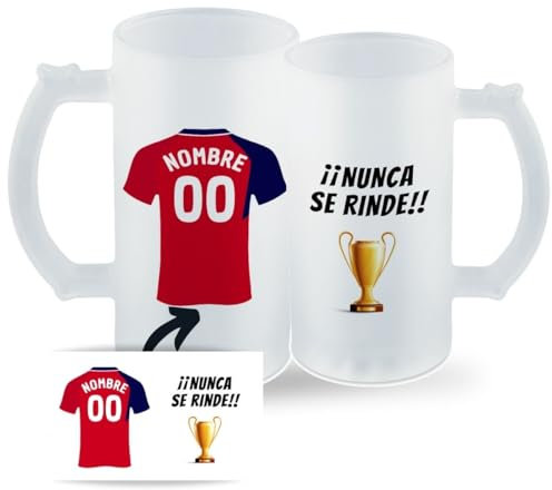 DEREGALOOS Jarra Personalizada con nombre de Fútbol Osasuna. Jarra de cerveza personalizada. Regalo Original para Aficionados del Futbol. Regalos Mundial Futbolistas. (Osasuna)