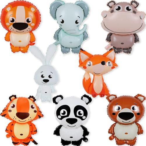 ZOSIGN 8 Stück Folienballon Tiere, XXL Löwe Tiger Elefant Luftballon, Dschungel Tiere Luftballons, Waldtiere Geburtstag Deko, Helium Ballons Tiere für Kinder Geburtstag Party Deko