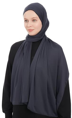 Ayisah Jersey Kopftuch Damen Hijab Muslimisch - Navy Blau Viskose Jersey Hijab Kopftuch Für Damen - Dehnbar Moderne Islamische Hidzab Kopftücher Schal - Hidzab Kopftücher 70x180 cm (Navy Blau)