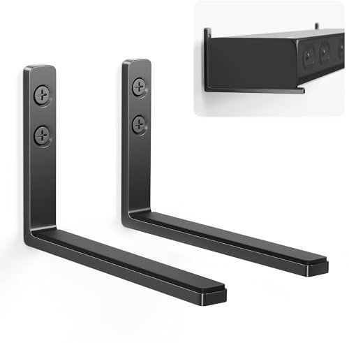 Soundbar Speaker Bracket Wall Mount: Aluminum Non-slip Silicone Pad Black Universal Holder Under TV for Speakers Subwoofers Surround Sound Systems for Samsung Sony LG Vizio Bose Onn and More
