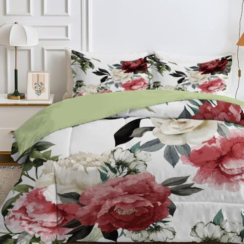 Qiwagu Bettdecke 135x200 4 Jahreszeiten, Wende Bunte Blumen Steppdecke Waschbare, Bettdecke ohne Bezug Nutzbar, Leicht Weiche Schlafdecke 200GSM, Ganzjahresdecke Weiß mit 1 Kissenbezug (ohne Kissen)