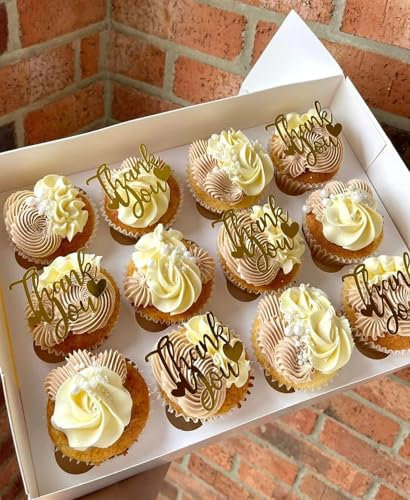 1PCS Thank you cupcake toppers,Gold Acrylic Thank You Cupcake Picks for Birthday Wedding Decorations Thanksgiving Day Anniversary Party Decoration Supplies(2.2 * 1.85inch)