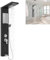 YUENFONG Panel de ducha 5 en 1 de acero inoxidable, multifunción, incluye ducha de lluvia, cascada, masaje de espalda, ducha de mano, montaje en pared, color negro